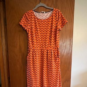 Fantastic Boden dress in bold orange navy print, 6L